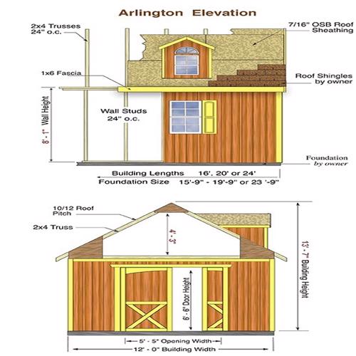 Best Barns Arlington 12x16 Wood Storage Shed Kit (arlington_1216) Shed Elevation 