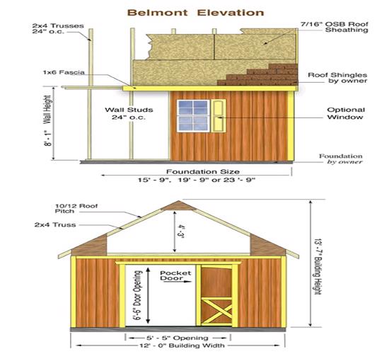 Best Barns Belmont 12x16 Wood Storage Shed Kit (belmont_1216) Shed Elevation