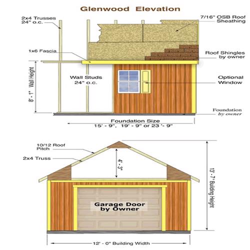 Best Barns Glenwood 12x16 Wood Storage Garage Kit (glenwood_1216) Shed Elevation