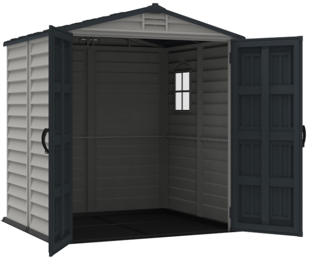 DuraMax 6x6 StoreMate Plus Vinyl Storage Shed Kit w/ Floor (30425) Wide Opening Doors 