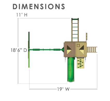 Gorilla Navigator Cedar Wood Swing Set Kit w/ Amber Posts and Deluxe Green Vinyl Canopy - Amber (01-0020-AP-1) Assembly Measurements