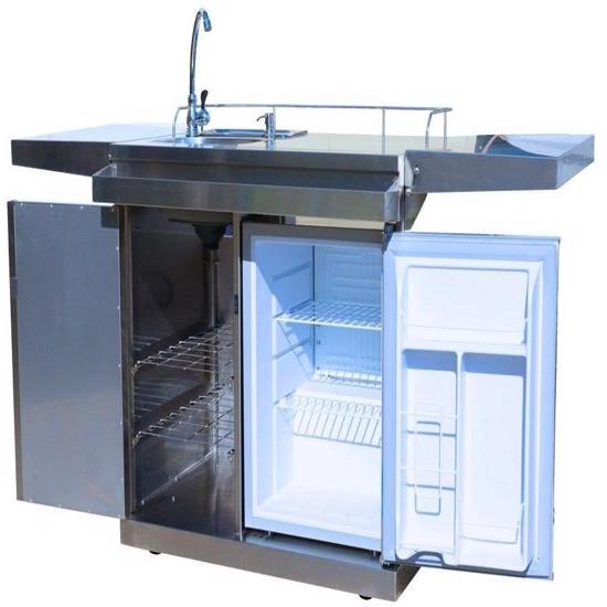 Leisure Season Outdoor Kitchen Cart & Beverage Center With Fridge & Sink (OKC158) - This kitchen cart comes with fridge and sink that you need on your outdoor or indoor activity.