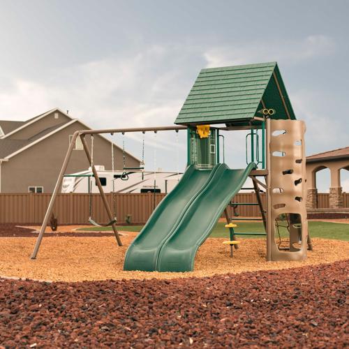 Lifetime Big Stuff Adventure Metal Swing Set - Brown and Green (90797) This playset is free-standing and no need for cement. 
