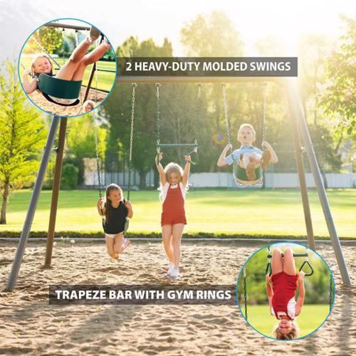 Lifetime Kids 7ft Swing Set (90952) Includes 2 belt swings and 1 trapeze bar. 