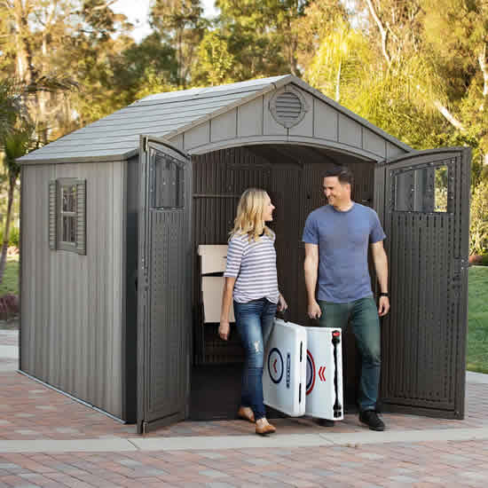 Lifetime 8x10 Outdoor Storage Shed Kit w/ Vertical Siding - Roof Brown (60211U) This shed is a great storage for your outdoor tools such as chairs and tables. 