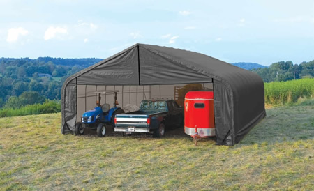 ShelterLogic 28x24x20 Peak Style Shelter Kit - Grey (86066) Provides space capacity to your vehicle, tractor, and other equipment. 